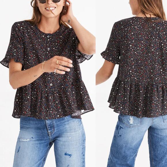 Madewell Studio Ruffle-Hem Top in Starry Night - Picture 1 of 9